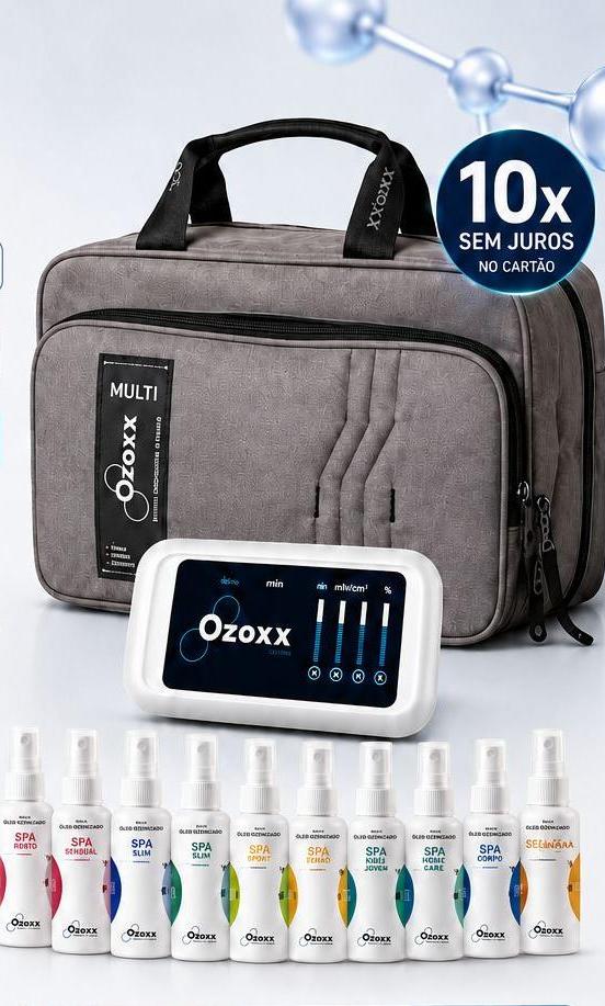 Kit completo de adesão Ozoxx: bolsa, aparelho Ozoxx Multi e linha de óleos ozonizados Spa
